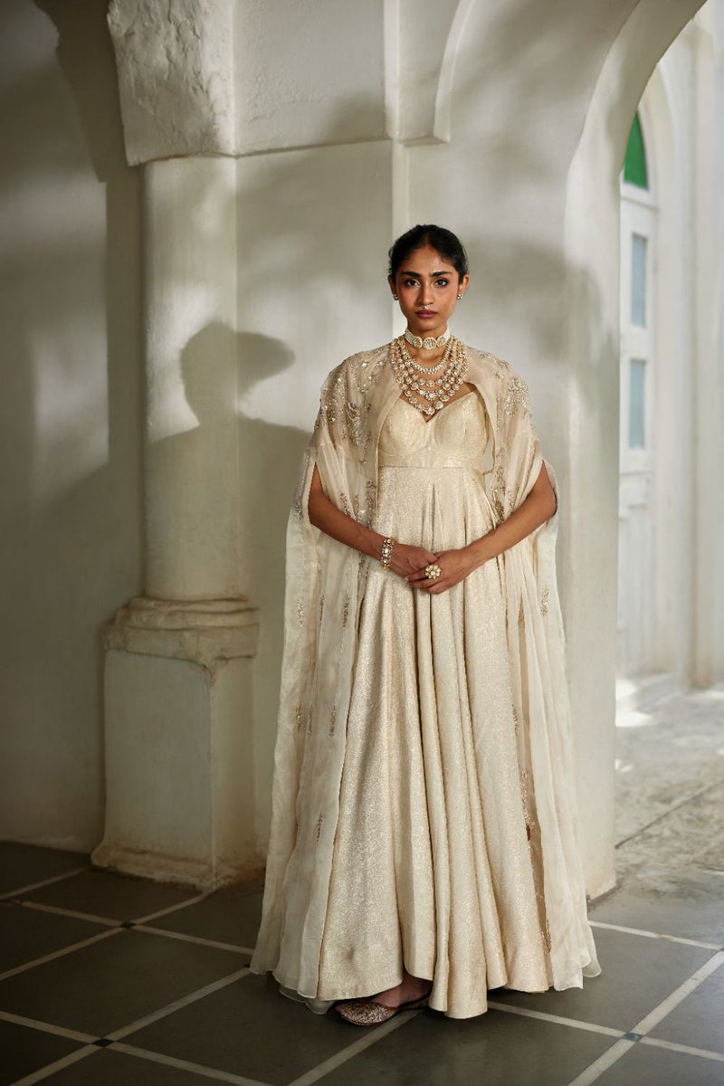 PH-3109 Lumi Cape Anarkali Set by Paulmi & Harsh in ivory color for women in Singapore