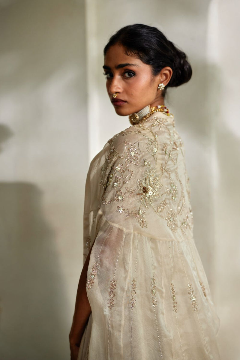 PH-3109 Lumi Cape Anarkali Set by Paulmi & Harsh in ivory color for women in Singapore