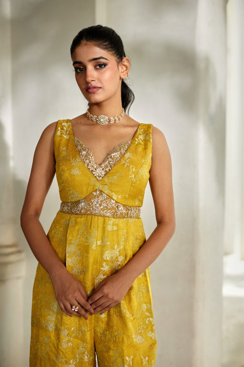 PH-3110 Miri Jumpsuit by Paulmi & Harsh in yellow color for women in Singapore