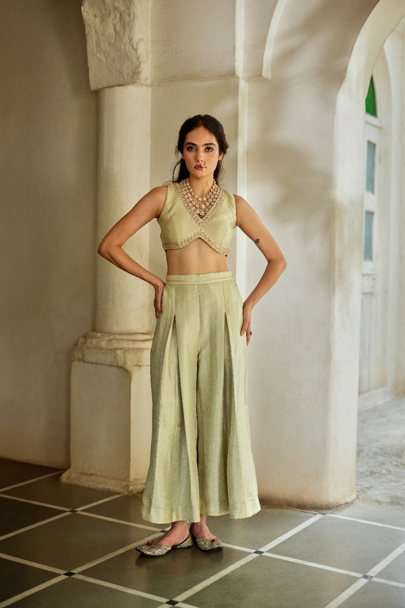 PH-3114 Solene Palazzo Jacket Set by Paulmi & Harsh in green color for women in Singapore
