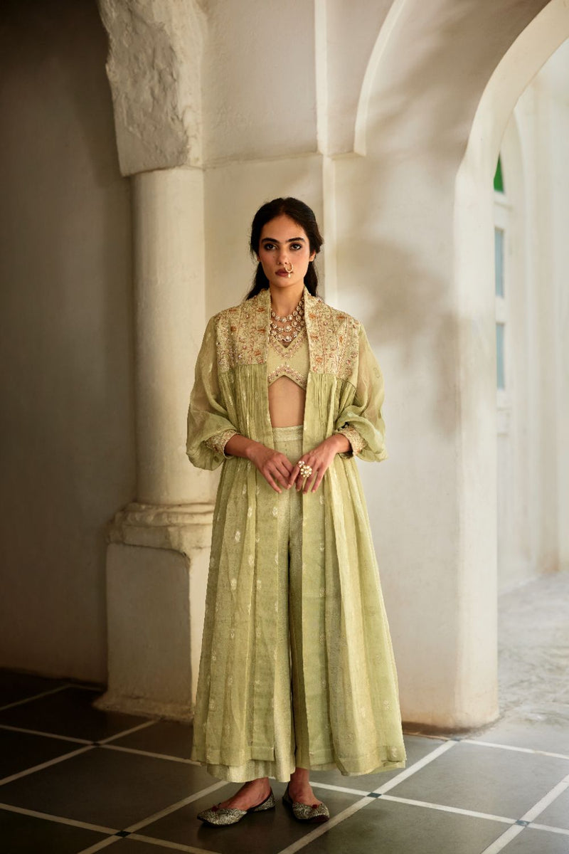 PH-3114 Solene Palazzo Jacket Set by Paulmi & Harsh in green color for women in Singapore
