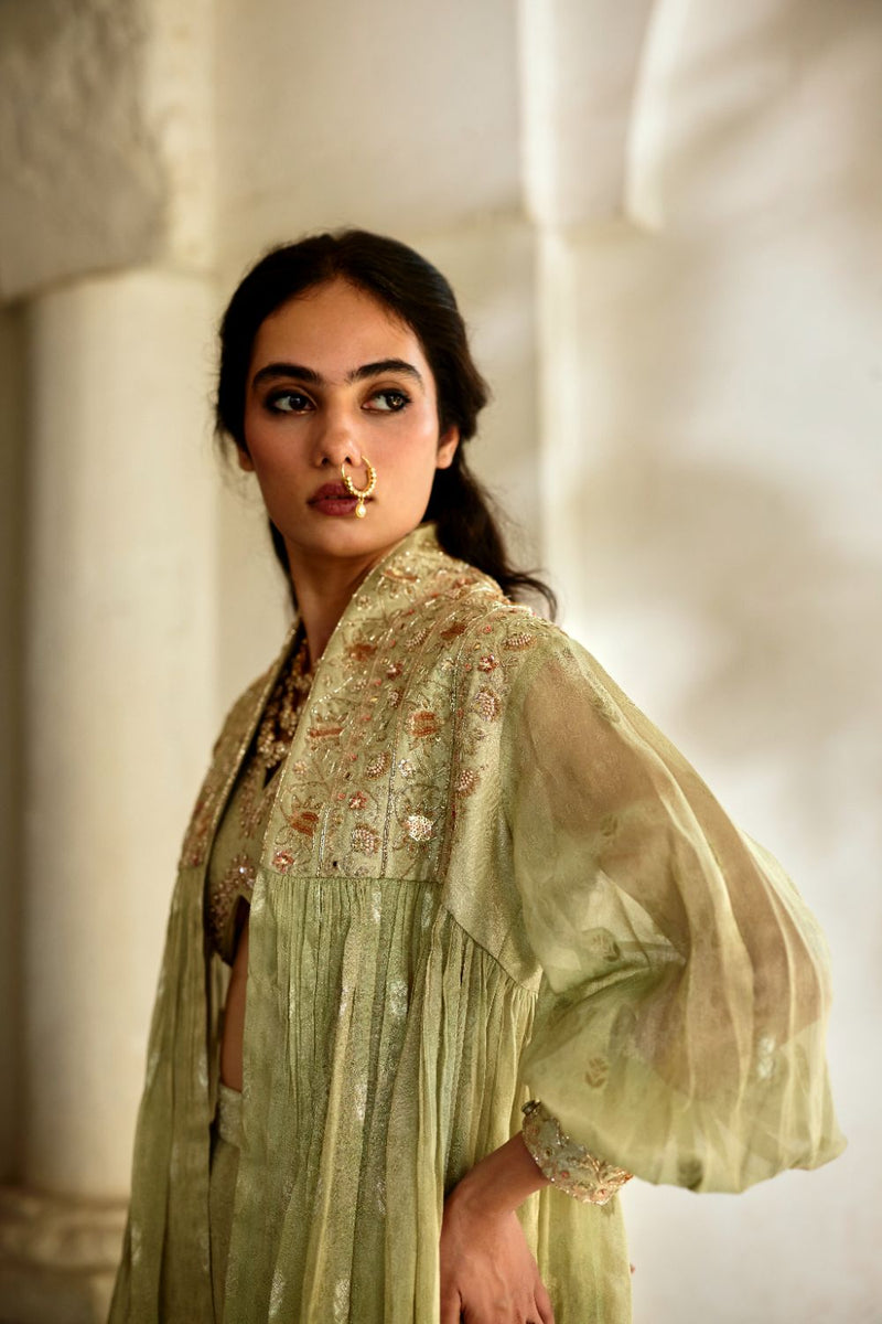PH-3114 Solene Palazzo Jacket Set by Paulmi & Harsh in green color for women in Singapore