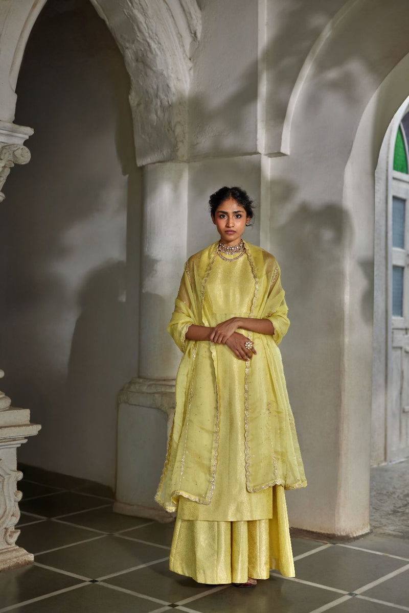 PH-3121 Auri Kurta Set by Paulmi & Harsh in yellow color for women in Singapore
