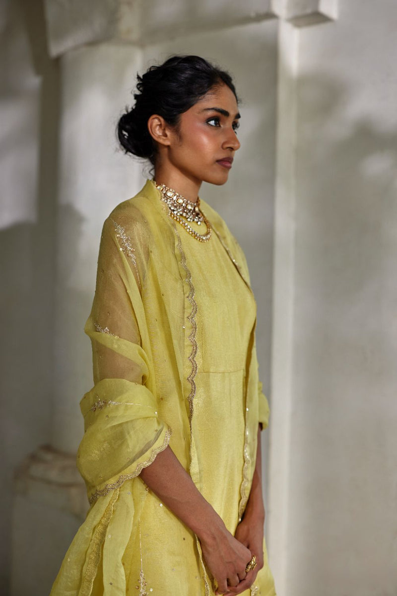 PH-3121 Auri Kurta Set by Paulmi & Harsh in yellow color for women in Singapore