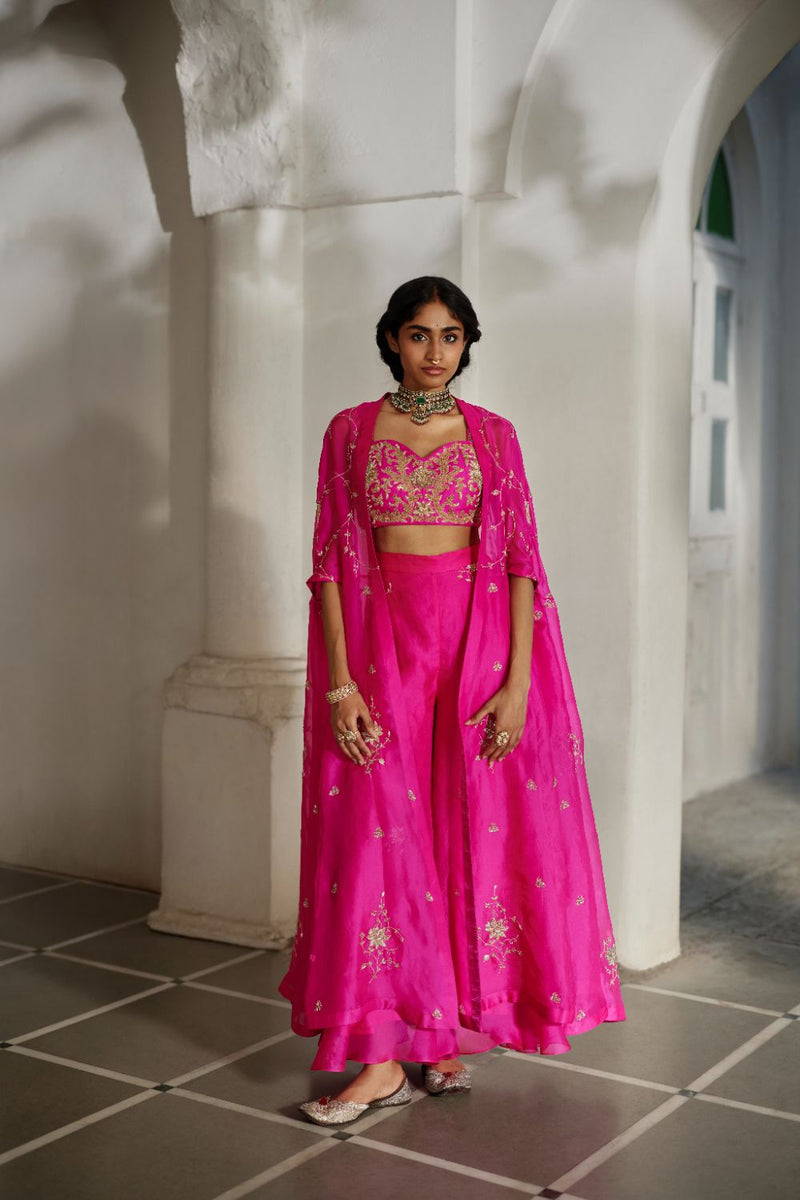 PH-3126 Ari Cape Palazzo Set by Paulmi & Harsh in pink color for women in Singapore