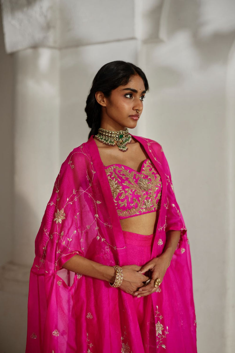 PH-3126 Ari Cape Palazzo Set by Paulmi & Harsh in pink color for women in Singapore