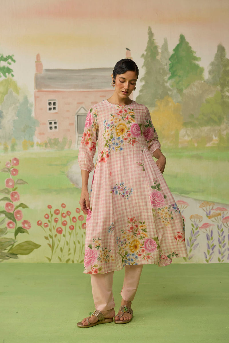 Golden Hour Pink Long Kurta Set Khadi Silk silk co-ord set by Nadiya Paar in pink for women in Singapore