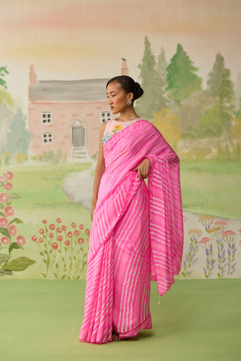 Blush Habutai Silk Lehriya Mothra Sari silk saree by Nadiya Paar in pink for women in Singapore