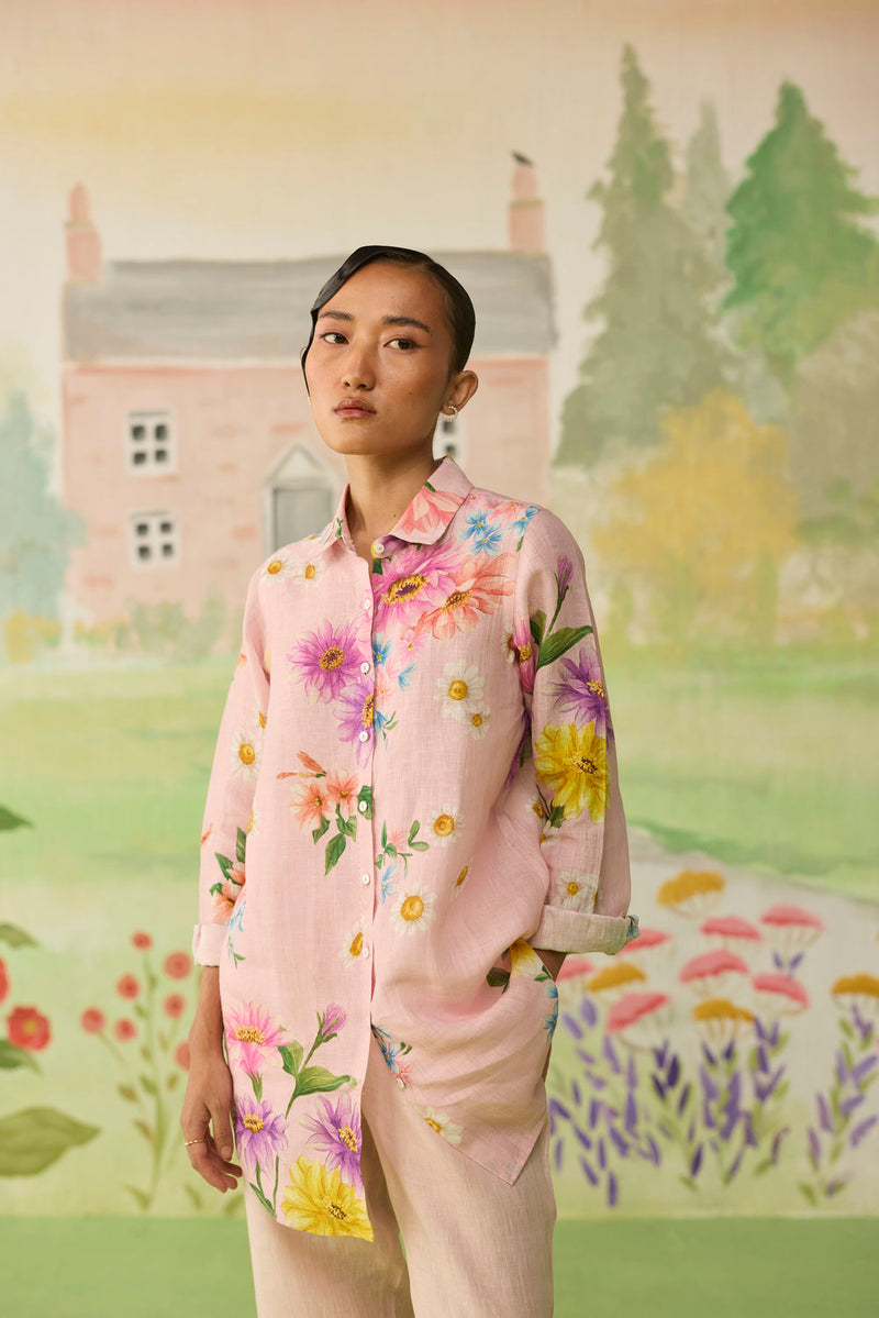Nice Day Linen Shirt Pink linen top/shirt by Nadiya Paar in pink for women in Singapore