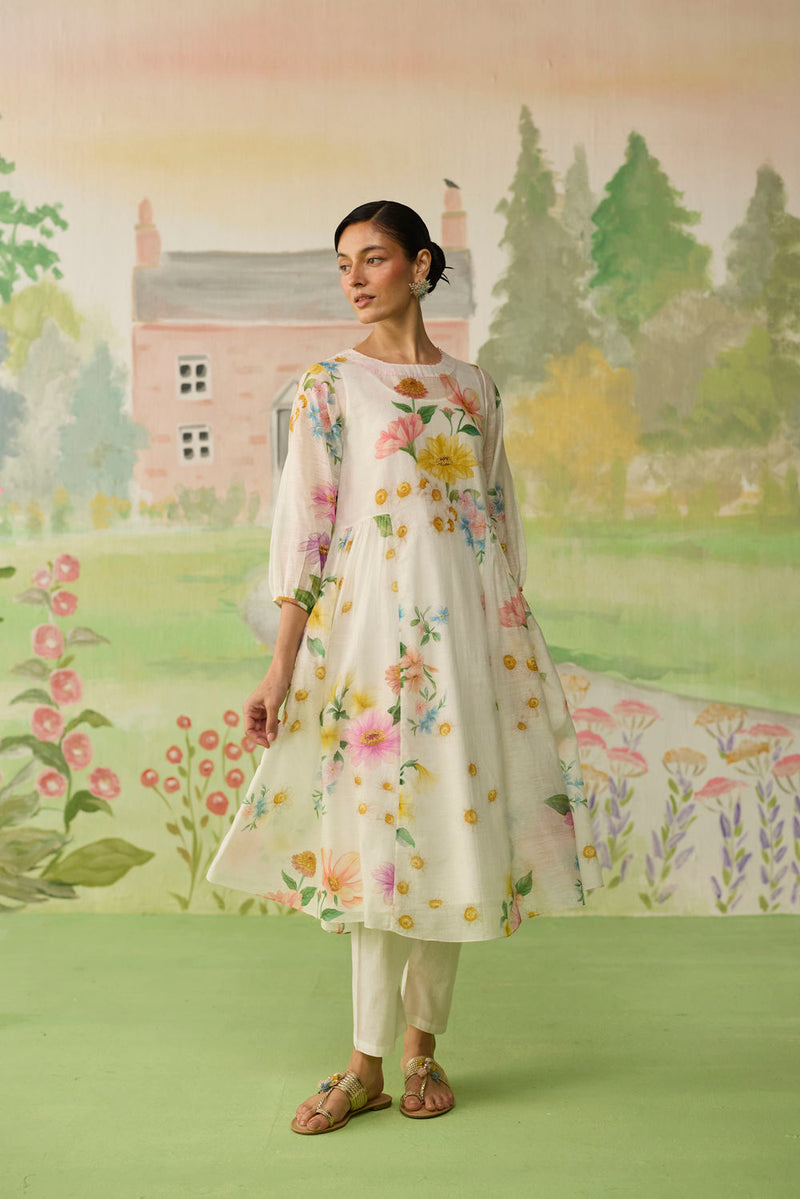 Golden Hour Off-white Long Kurta Set Khadi Silk silk co-ord set by Nadiya Paar in off white for women in Singapore