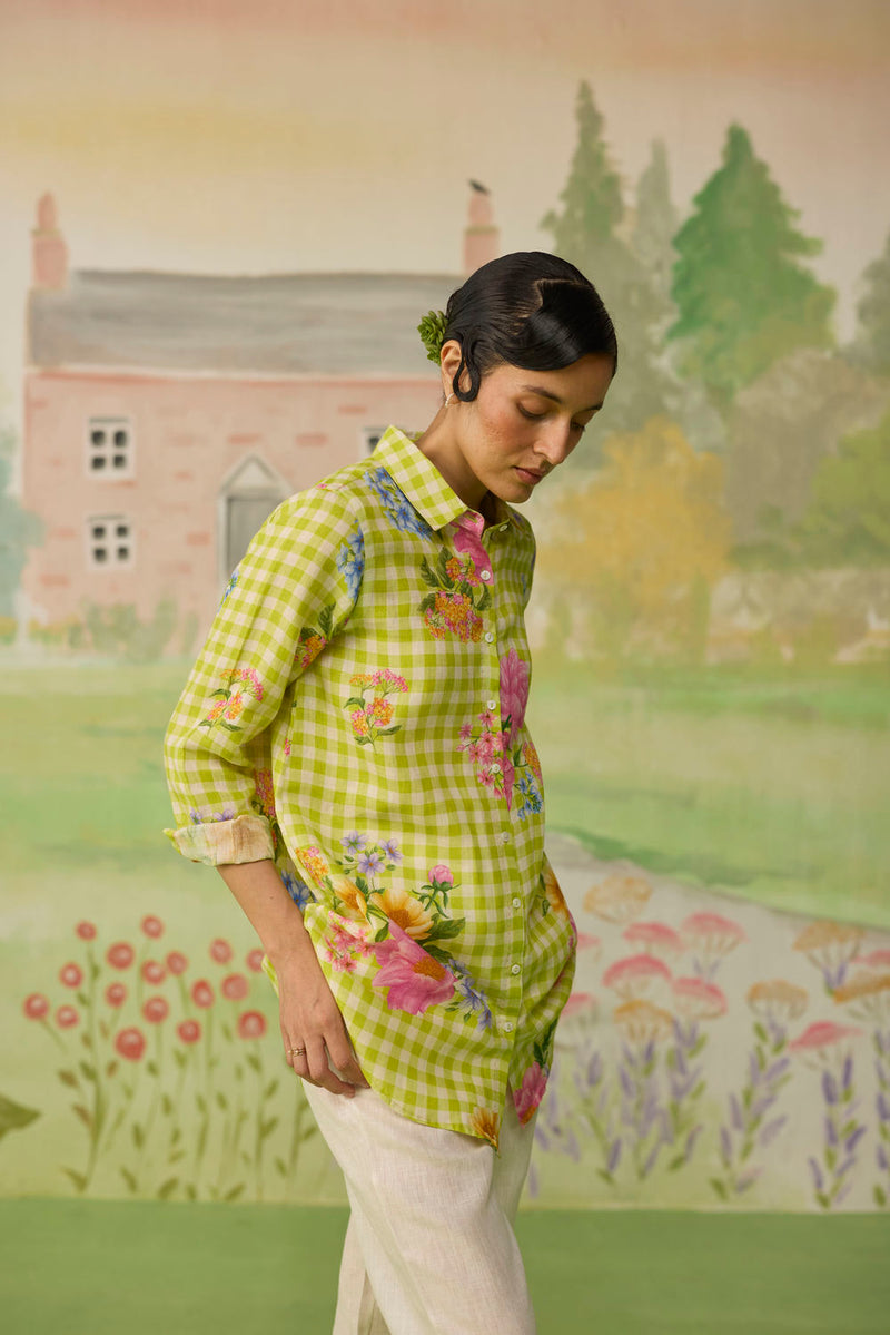 Nice Day Linen Shirt Lime Green linen top/shirt by Nadiya Paar in green for women in Singapore
