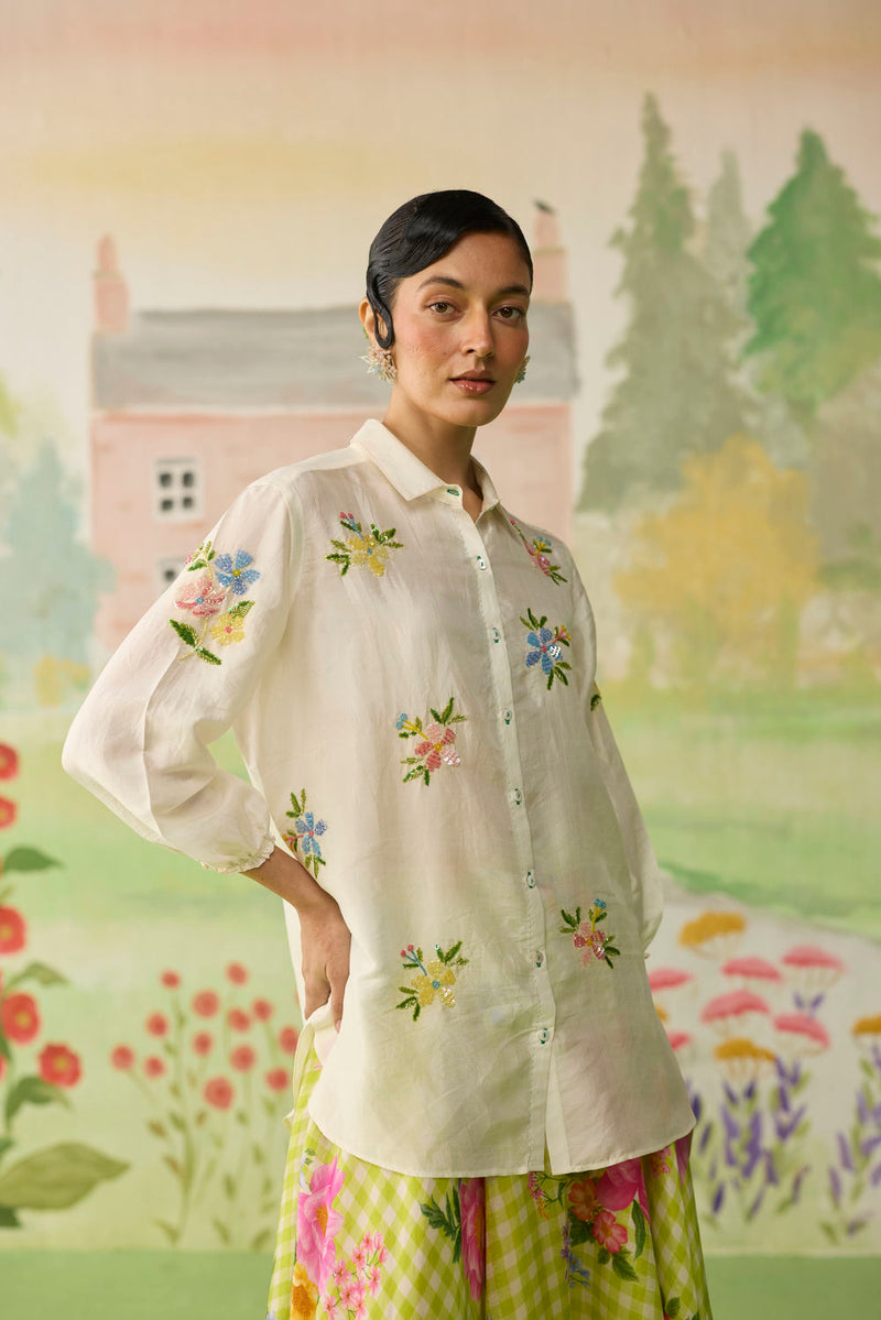 Like a Song Mulberry Silk Shirt silk top/shirt by Nadiya Paar in off white for women in Singapore