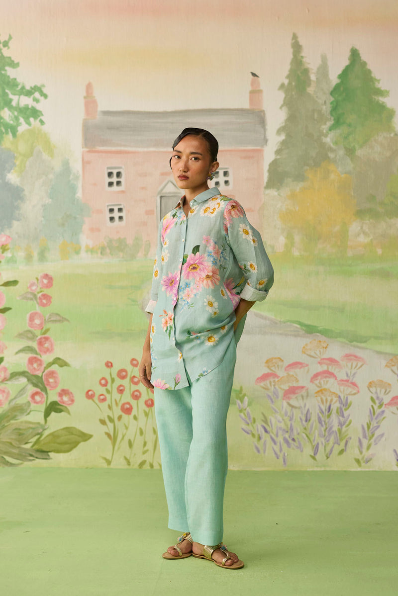 Nice Day Linen Co-ord Set Aqua Blue linen co-ord set by Nadiya Paar in blue for women in Singapore