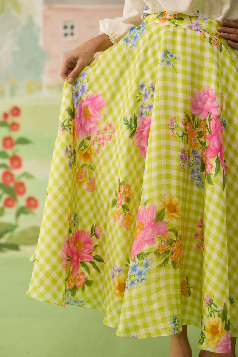 Like a Song Silk Shirt and Skirt Set silk co-ord set by Nadiya Paar in off white, green for women in Singapore