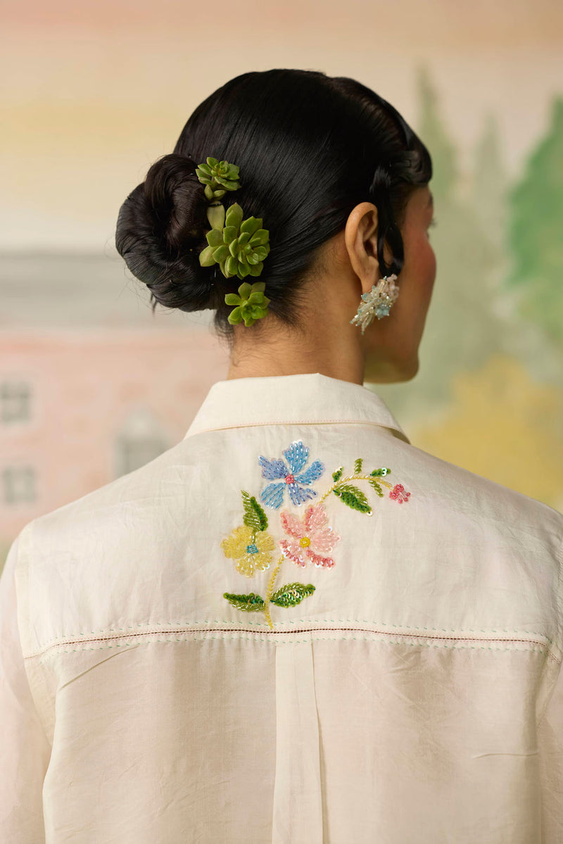 Like a Song Mulberry Silk Shirt silk top/shirt by Nadiya Paar in off white for women in Singapore