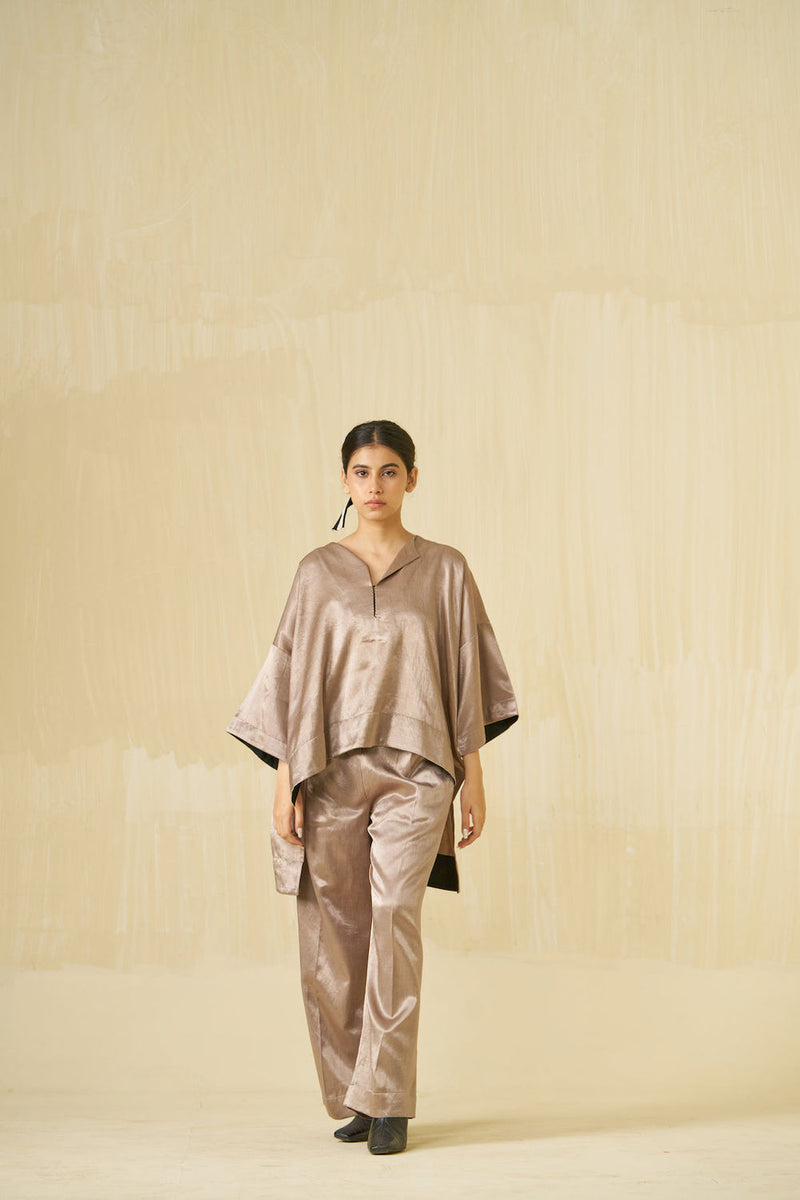 Pigeon Pants-Taupe mashru silk pant/trouser by Stoique in taupe for women in Singapore