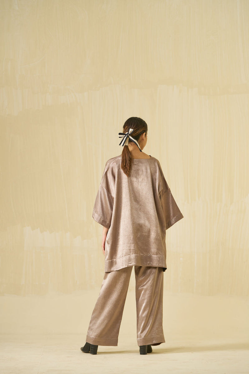 Pigeon Pants-Taupe mashru silk pant/trouser by Stoique in taupe for women in Singapore