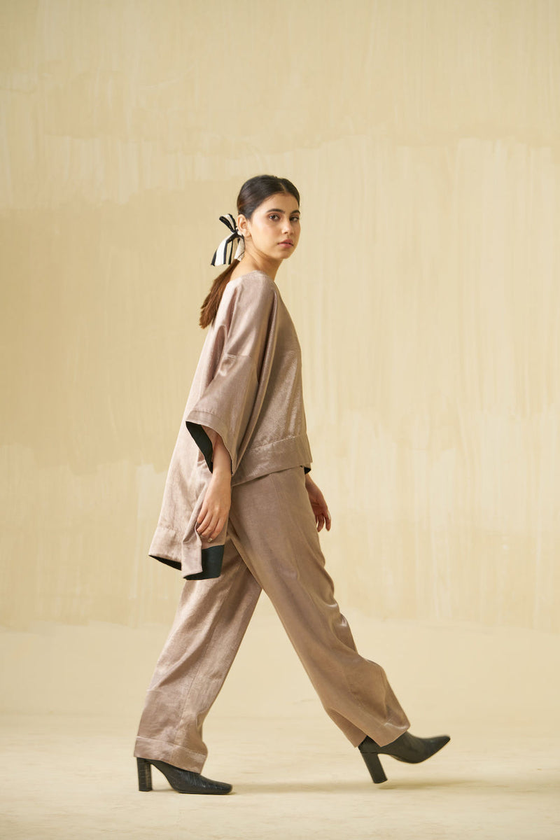 Pigeon Pants-Taupe mashru silk pant/trouser by Stoique in taupe for women in Singapore