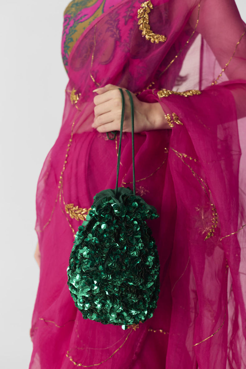 PINK EMBROIDERED SAREE organza by Yam in pink color for women in Singapore
