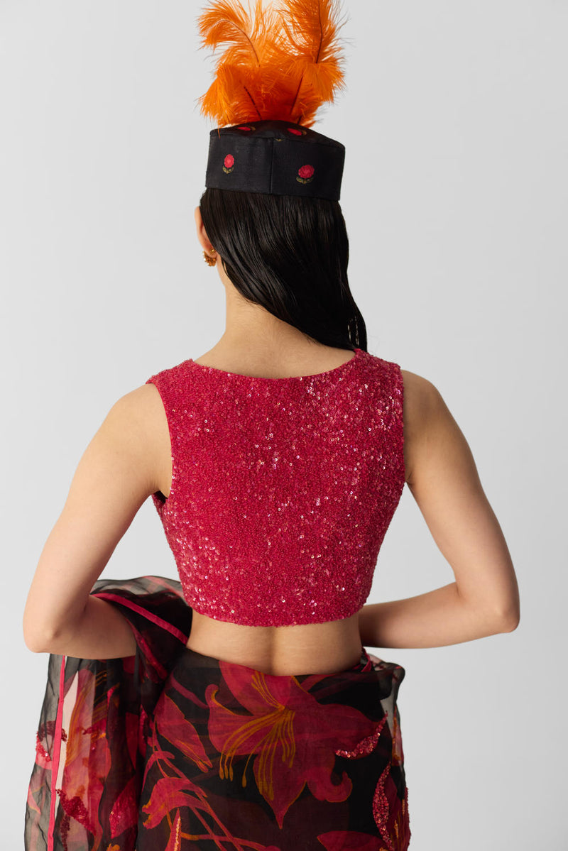 PINK SEQUIN BLOUSE by Yam in pink color for women in Singapore