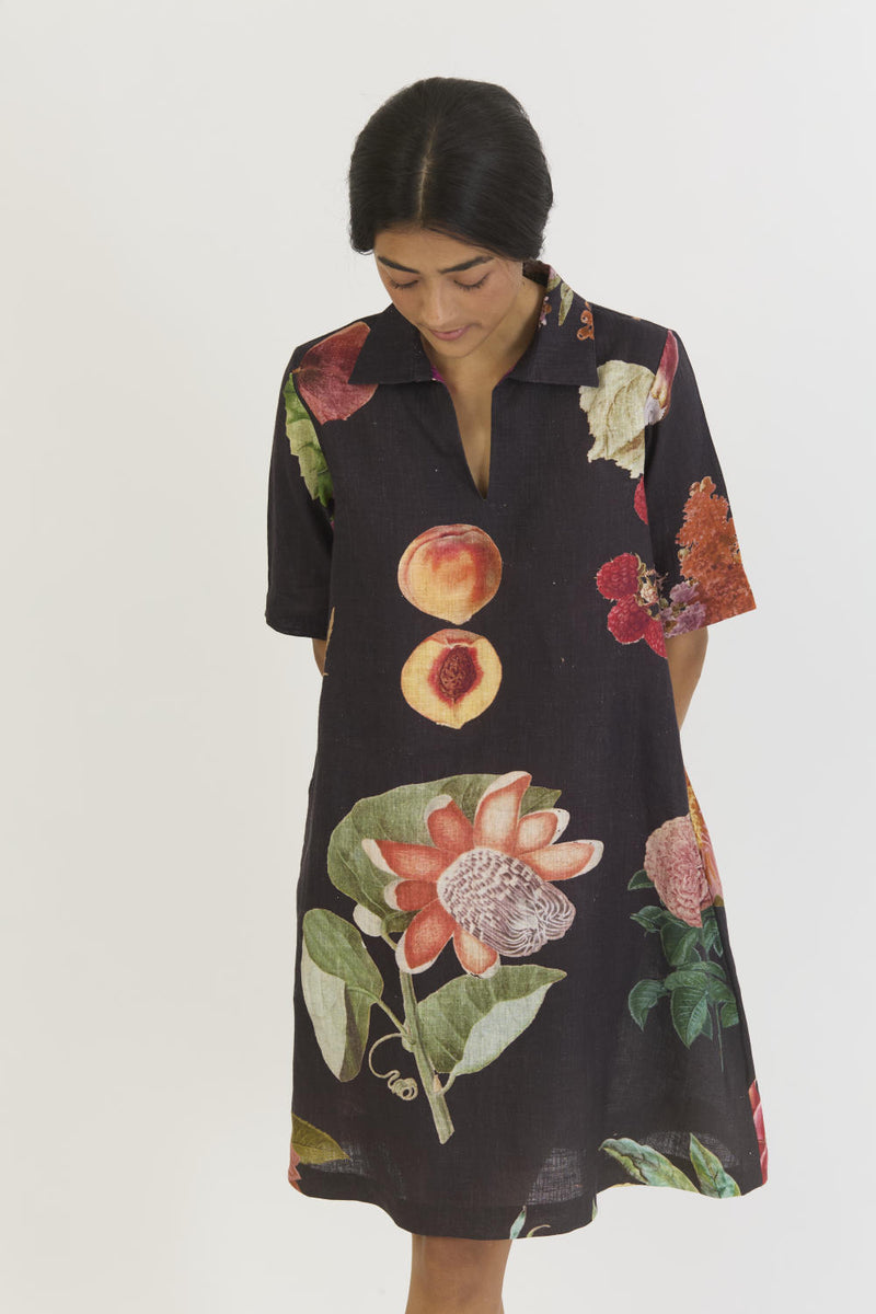 PLUM SHORT COLLARED DRESS linen by Yam for women in Singapore