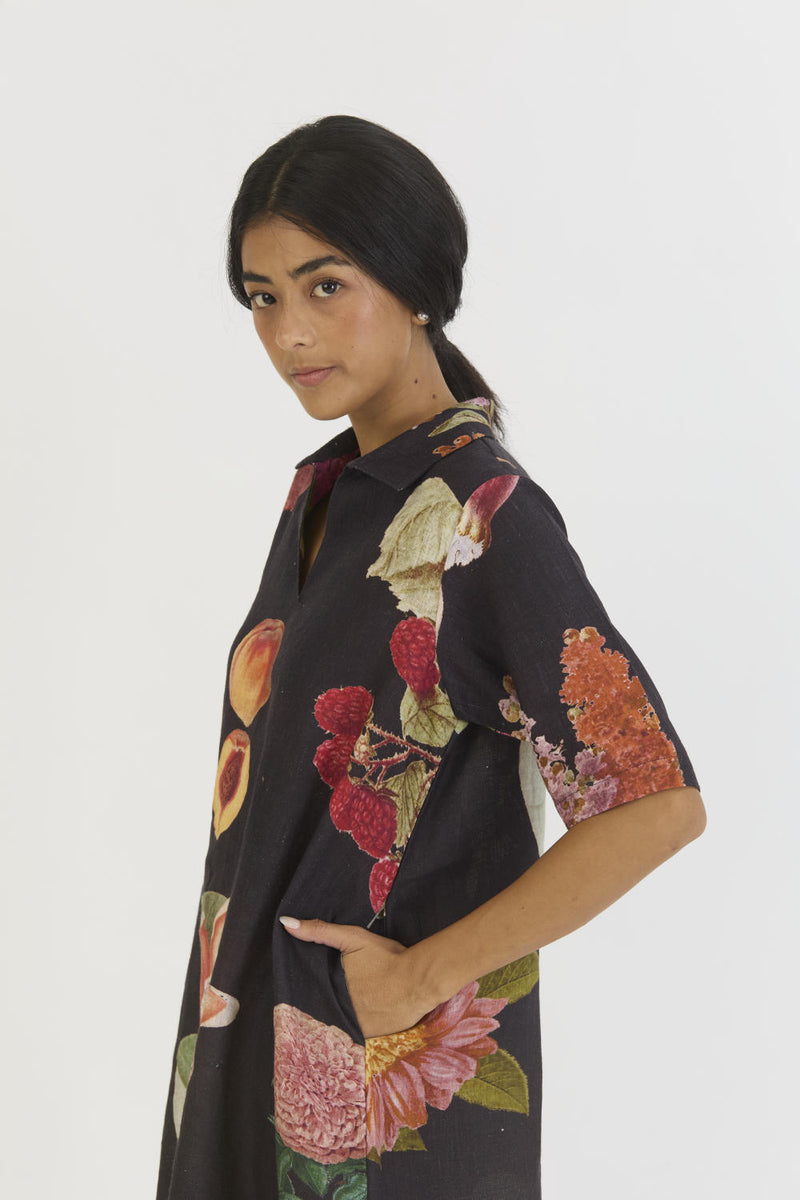 PLUM SHORT COLLARED DRESS linen by Yam for women in Singapore
