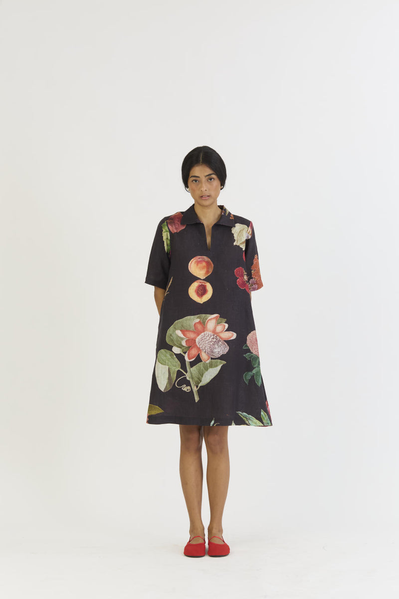 PLUM SHORT COLLARED DRESS linen by Yam for women in Singapore