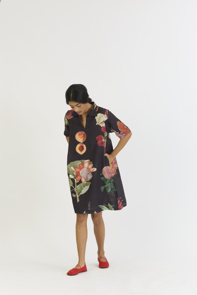 PLUM SHORT COLLARED DRESS linen by Yam for women in Singapore