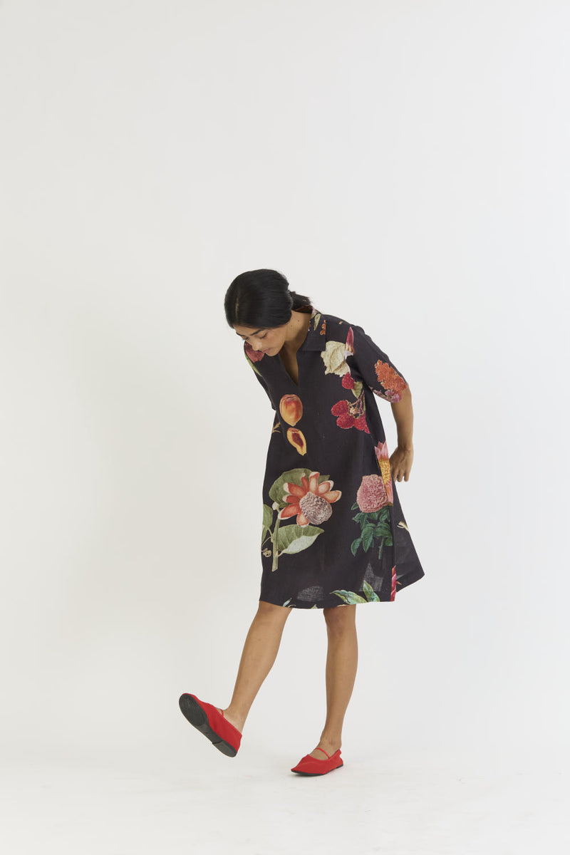 PLUM SHORT COLLARED DRESS linen by Yam for women in Singapore