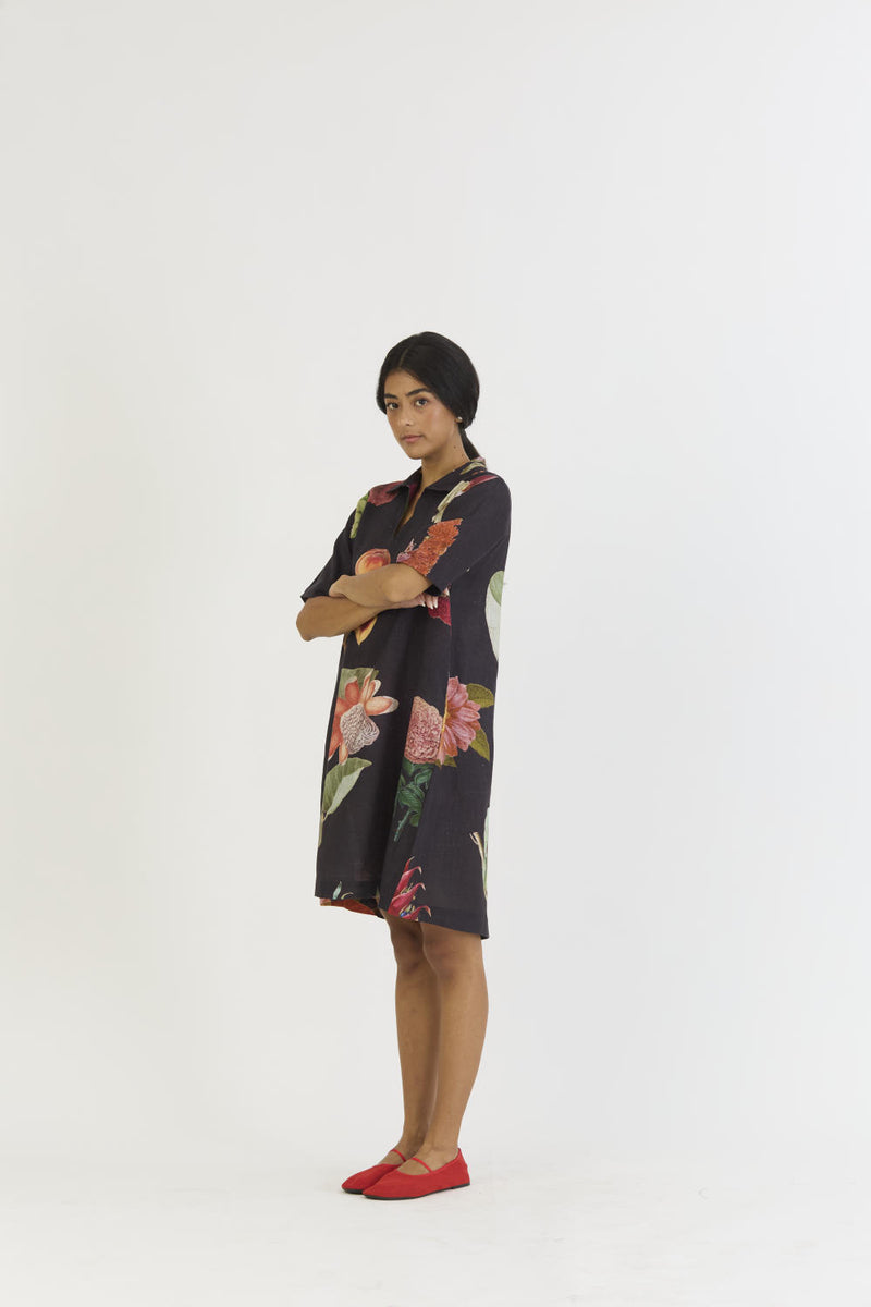 PLUM SHORT COLLARED DRESS linen by Yam for women in Singapore