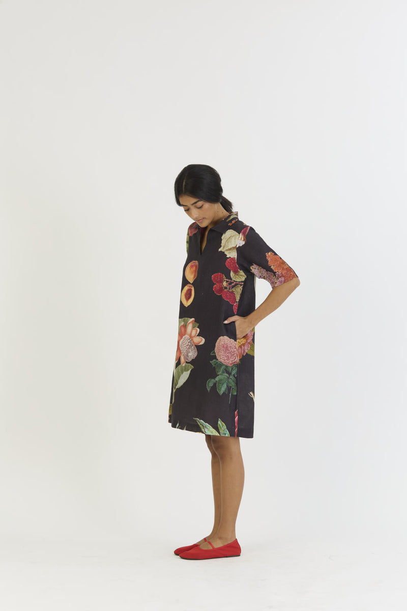 PLUM SHORT COLLARED DRESS linen by Yam for women in Singapore