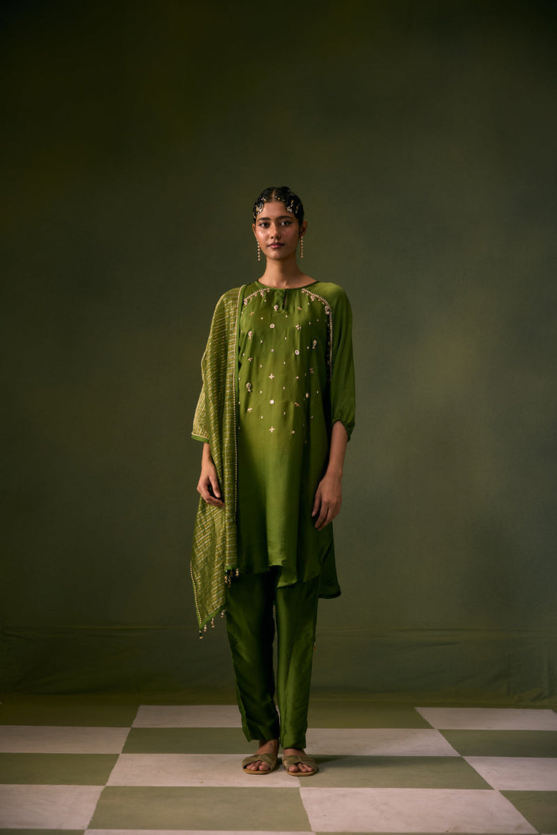 Acove Antifit Kurta Set vegan satin, organza satin kurta/kurta set by PRAHNAAYA in musturd yellow for women in Singapore
