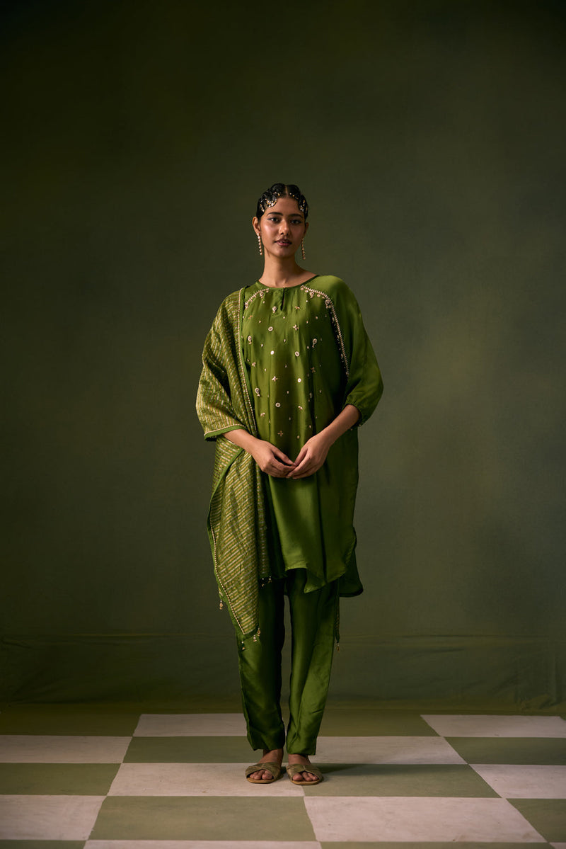 Acove Antifit Kurta Set vegan satin, organza satin kurta/kurta set by PRAHNAAYA in musturd yellow for women in Singapore