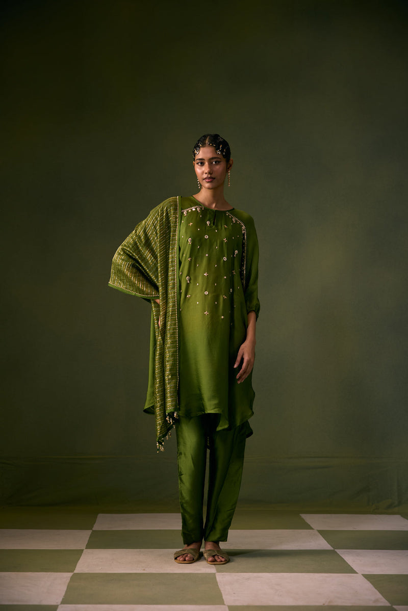 Acove Antifit Kurta Set vegan satin, organza satin kurta/kurta set by PRAHNAAYA in musturd yellow for women in Singapore