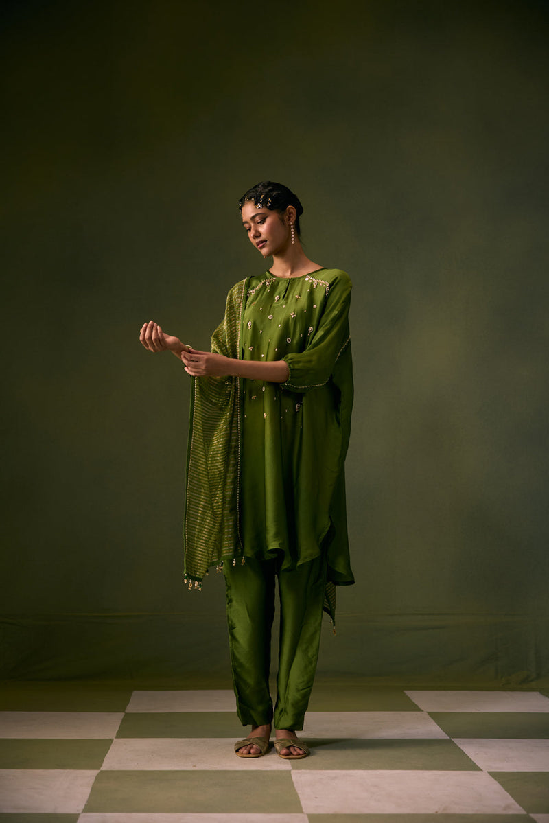 Acove Antifit Kurta Set vegan satin, organza satin kurta/kurta set by PRAHNAAYA in musturd yellow for women in Singapore