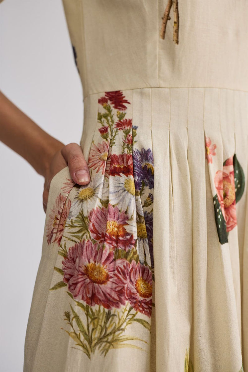 PRIMAVERA HALF PLEATED DRESS poplin dress by YAM in off white for women in Singapore
