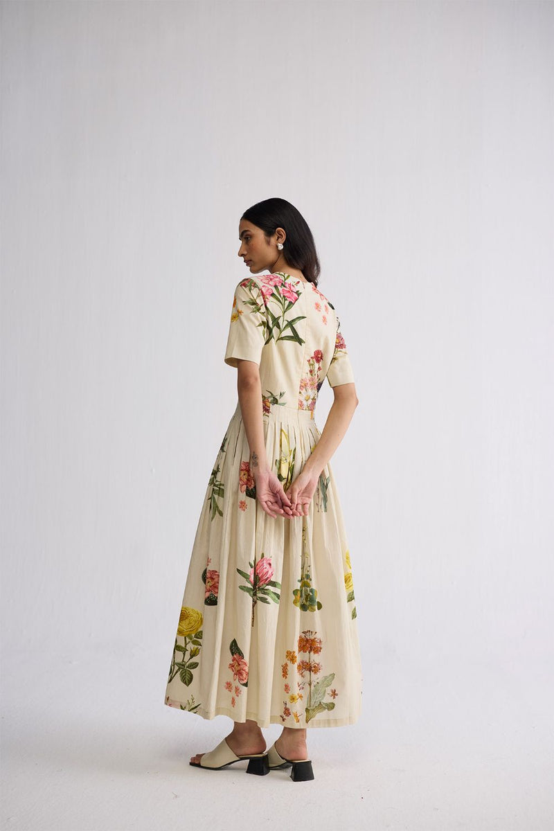 PRIMAVERA HALF PLEATED DRESS poplin dress by YAM in off white for women in Singapore