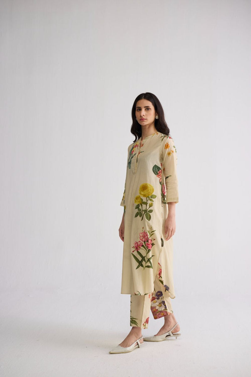 PRIMAVERA LONG KURTA SET cotton cambric kurta/kurta set by YAM in off white for women in Singapore