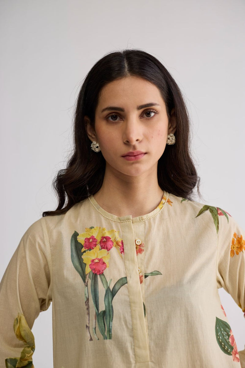 PRIMAVERA LONG KURTA SET cotton cambric kurta/kurta set by YAM in off white for women in Singapore