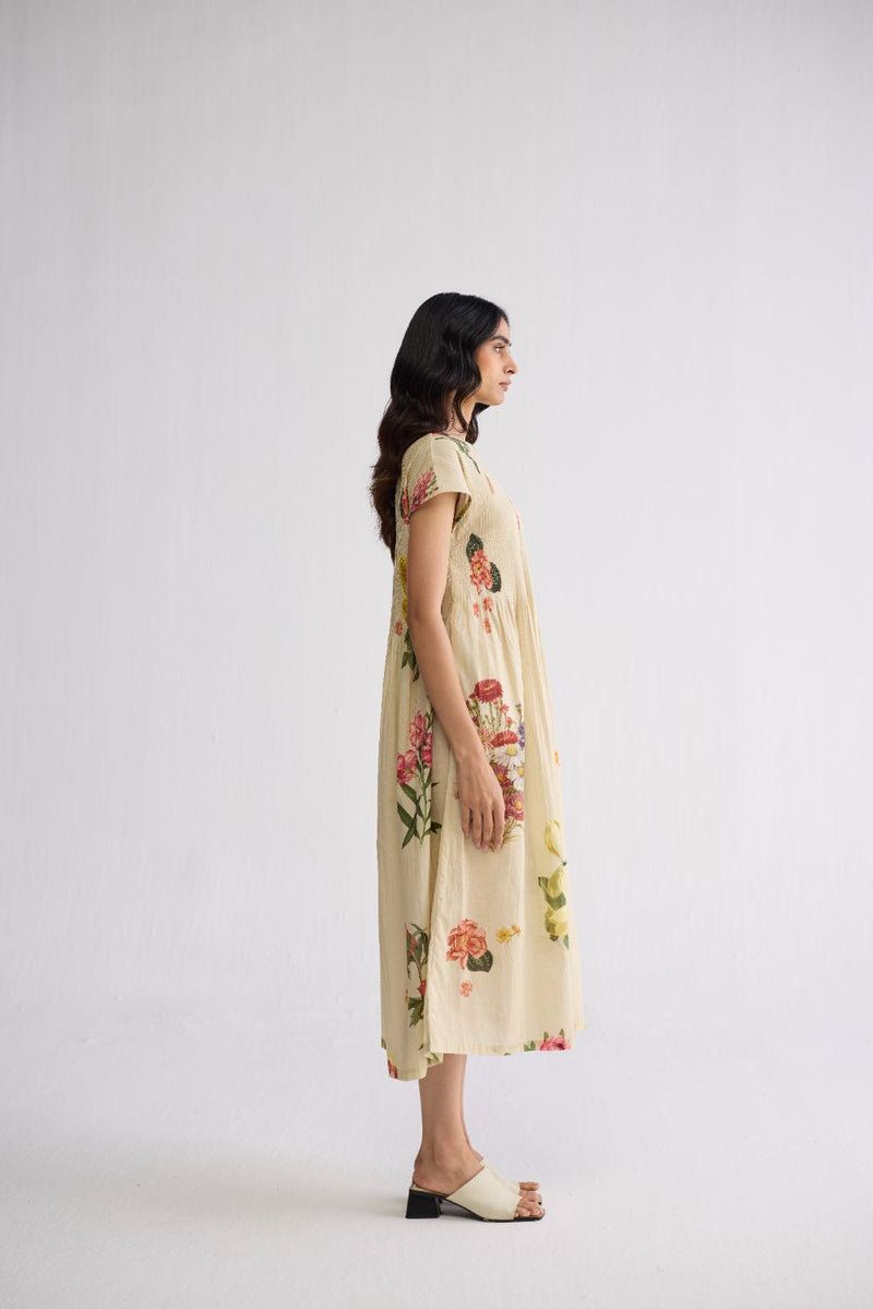 PRIMAVERA COTTON PINTUCKS DRESS cotton cambric dress by YAM in off white for women in Singapore