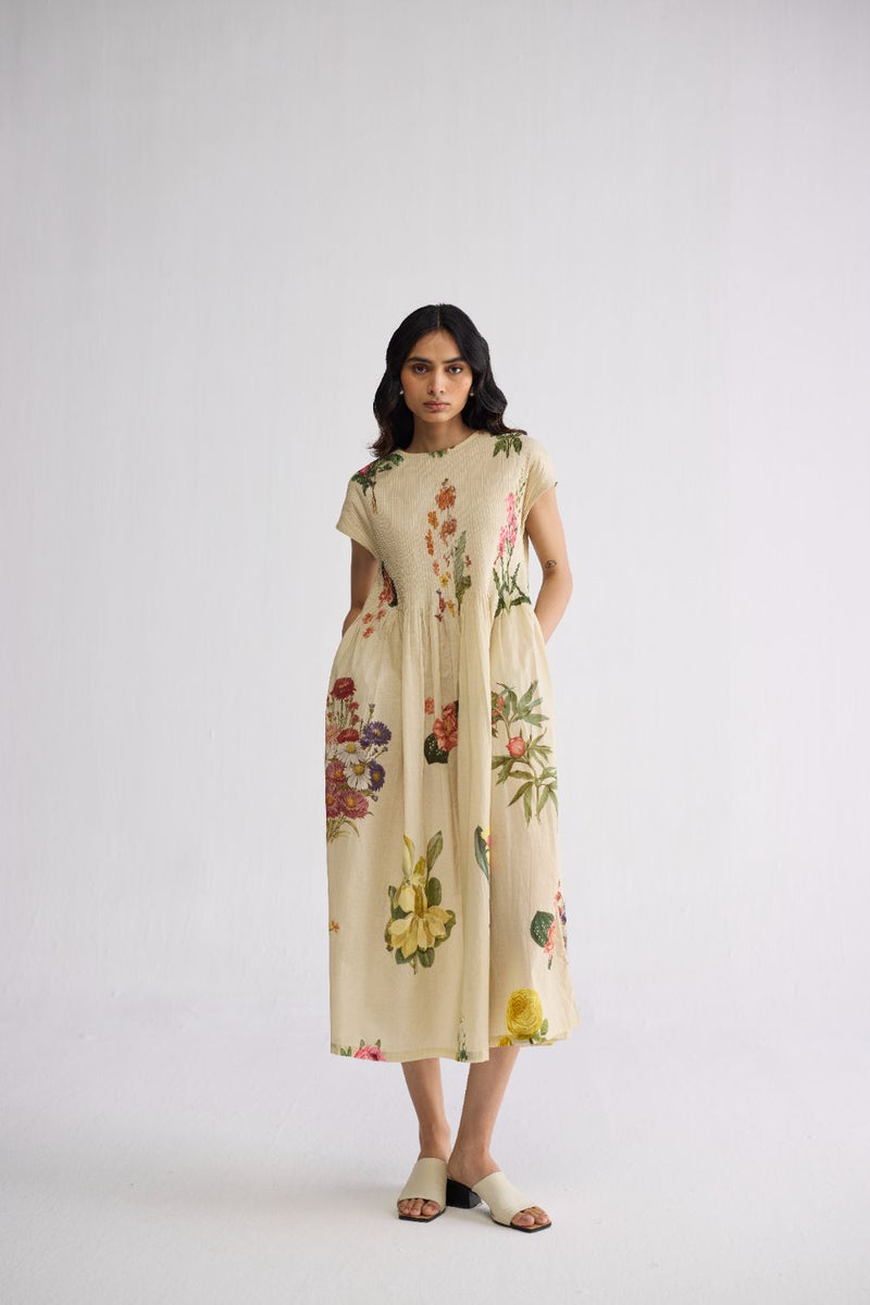 PRIMAVERA COTTON PINTUCKS DRESS cotton cambric dress by YAM in off white for women in Singapore