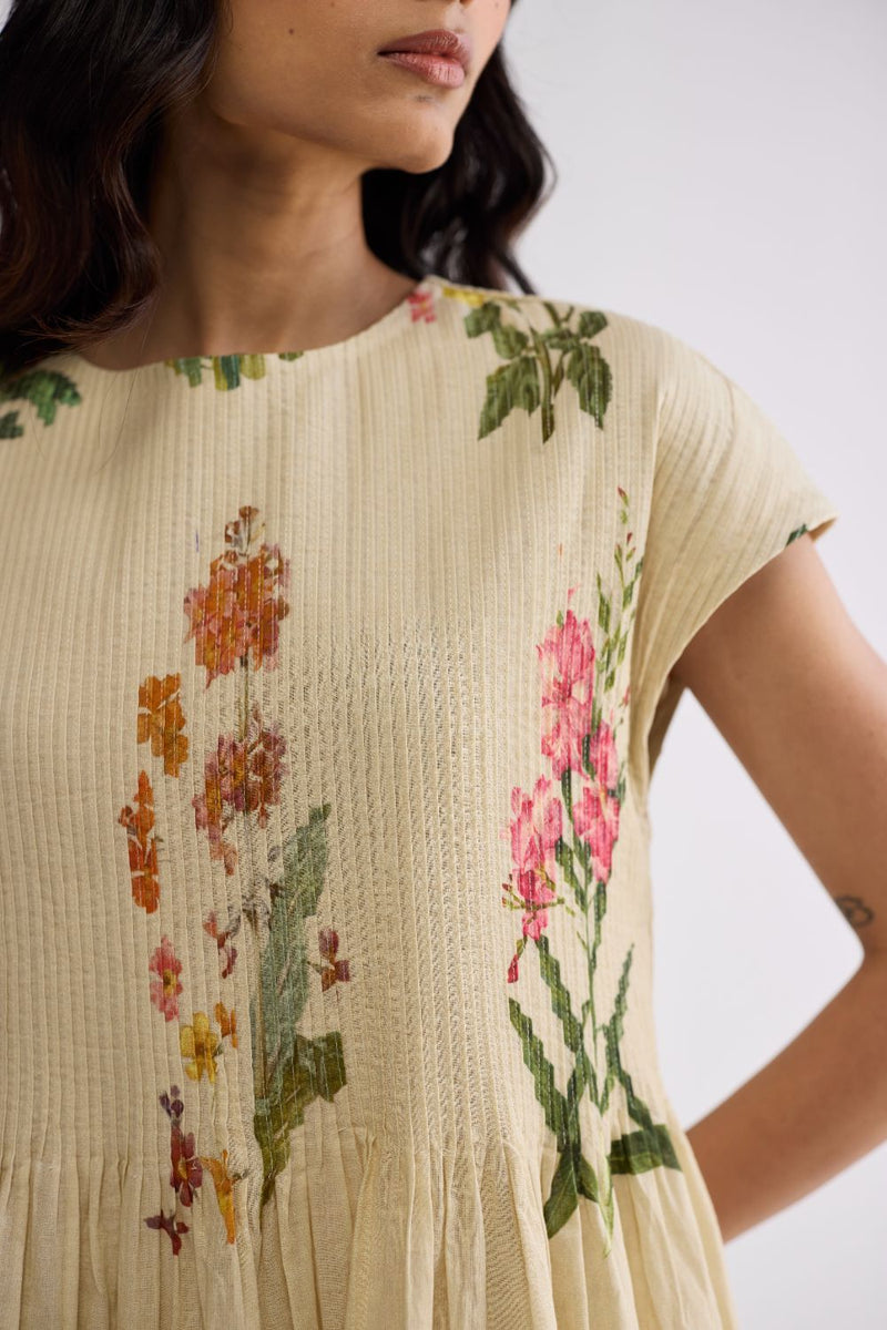 PRIMAVERA COTTON PINTUCKS DRESS cotton cambric dress by YAM in off white for women in Singapore