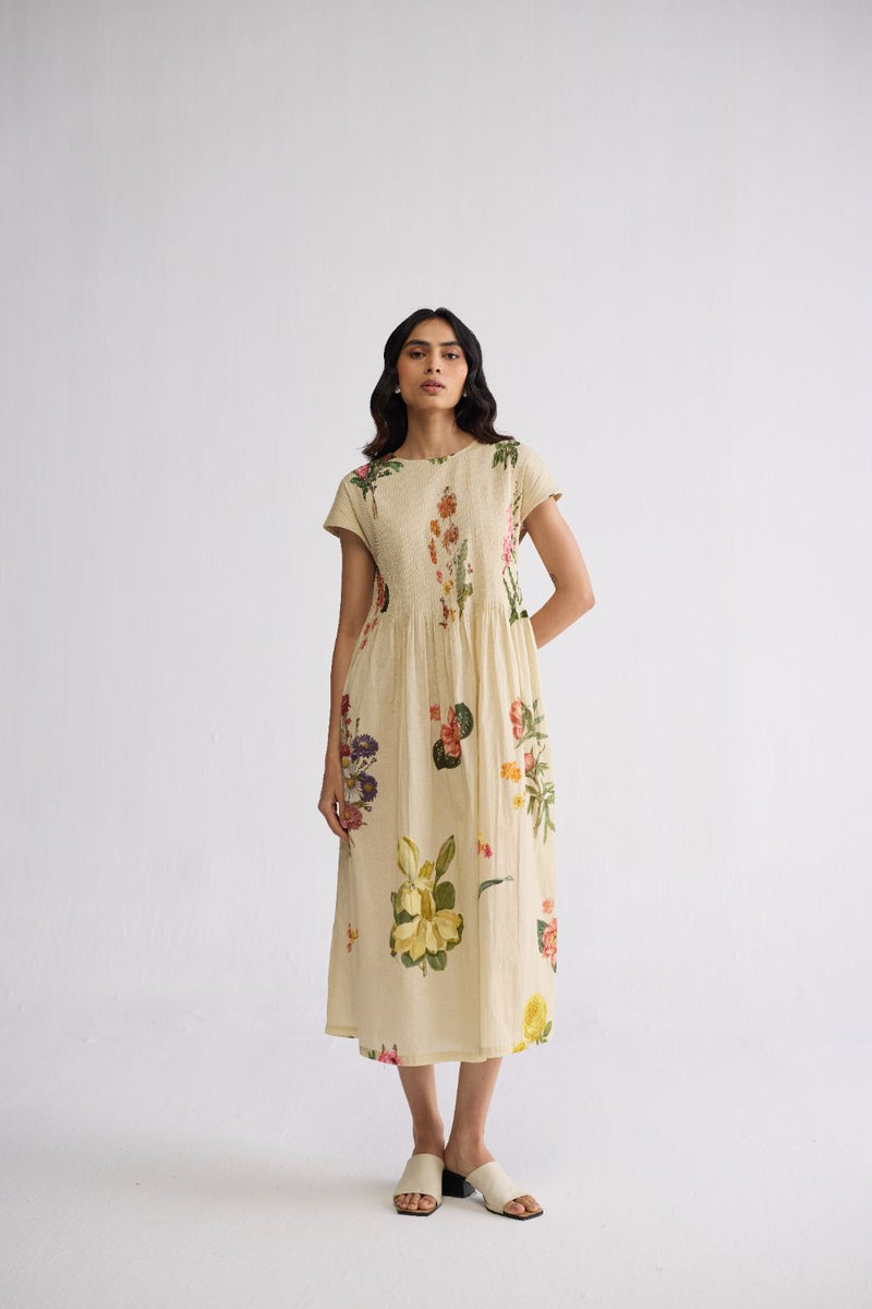 PRIMAVERA COTTON PINTUCKS DRESS cotton cambric dress by YAM in off white for women in Singapore