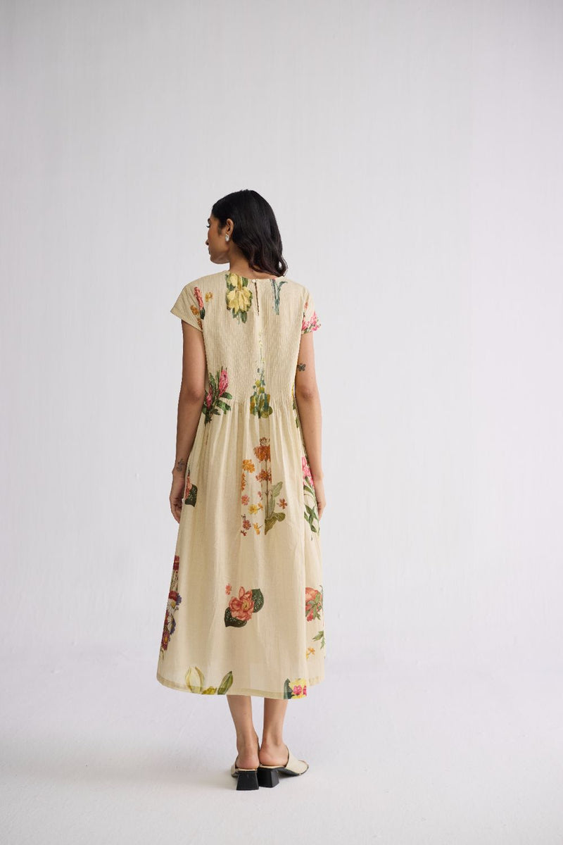 PRIMAVERA COTTON PINTUCKS DRESS cotton cambric dress by YAM in off white for women in Singapore