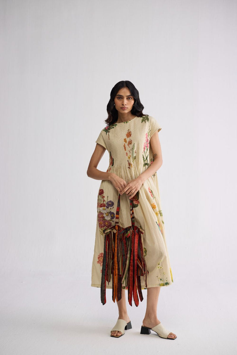 PRIMAVERA COTTON PINTUCKS DRESS cotton cambric dress by YAM in off white for women in Singapore