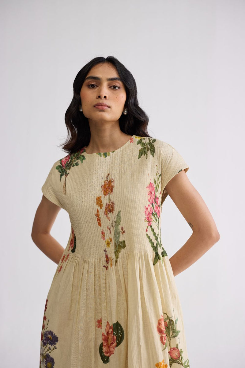 PRIMAVERA COTTON PINTUCKS DRESS cotton cambric dress by YAM in off white for women in Singapore