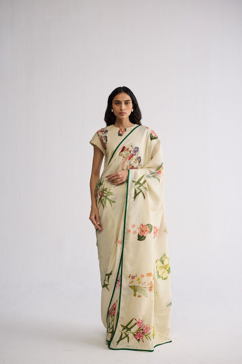 PRIMAVERA SILK SAREE silk saree by YAM in off white for women in Singapore