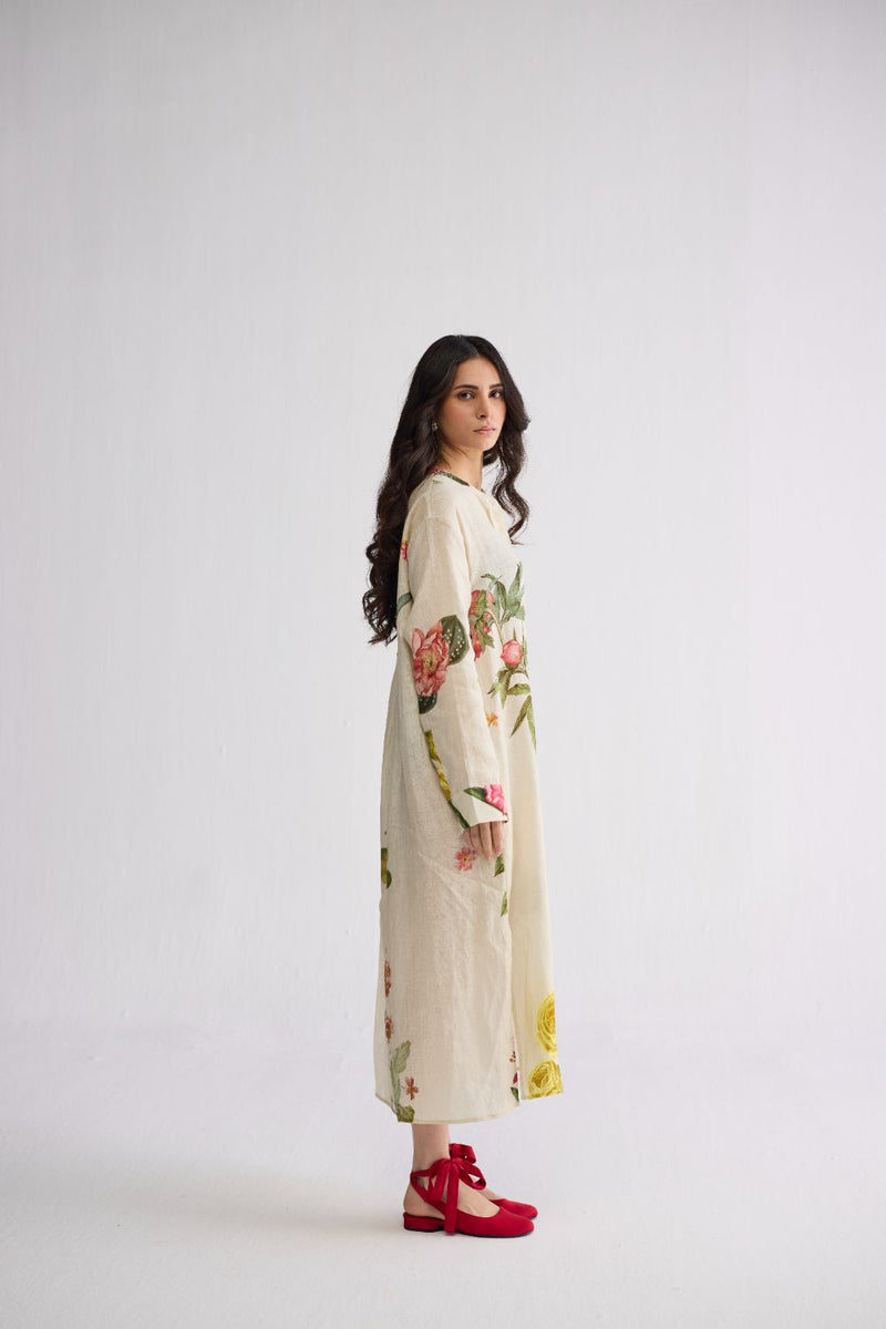 PRIMAVERA LINEN SHIRT DRESS linen dress by YAM in off white for women in Singapore