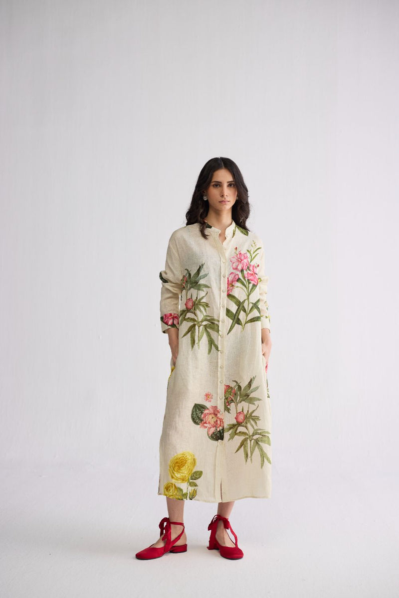 PRIMAVERA LINEN SHIRT DRESS linen dress by YAM in off white for women in Singapore