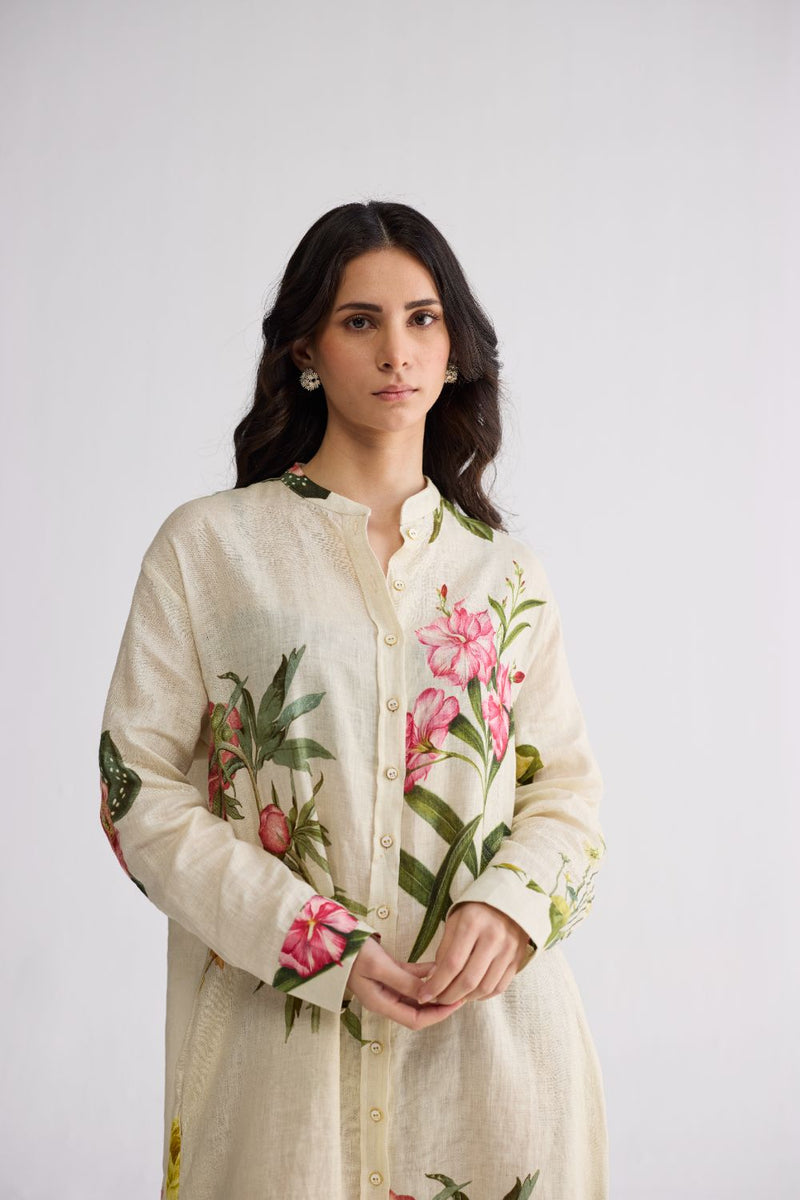 PRIMAVERA LINEN SHIRT DRESS linen dress by YAM in off white for women in Singapore